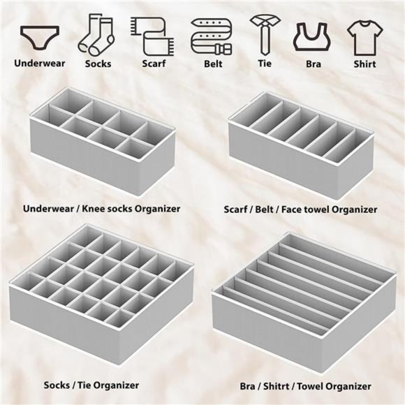 Closet Underwear Organizer Drawer Divider 4 Set, Gray - Picture 5 of 7